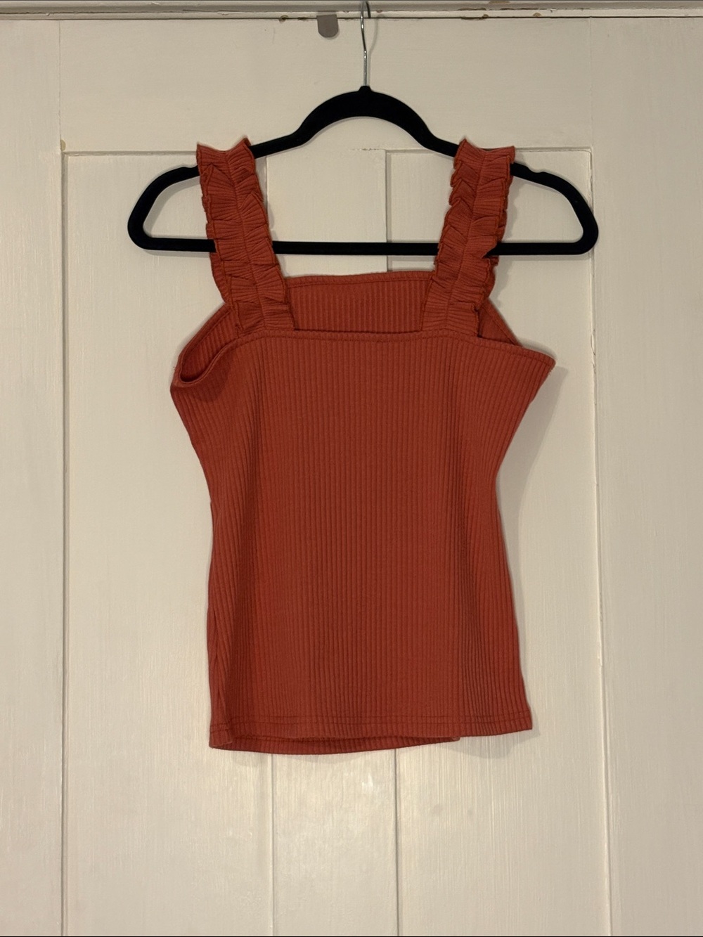Listicle Rust Ribbed Tank with Ruffle Straps - Picture 3 of 3